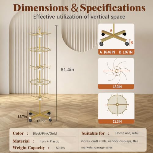 Flenpptly 5-Tier Rotating Display Stand with Round Storage Trays, Gold - color: Gold