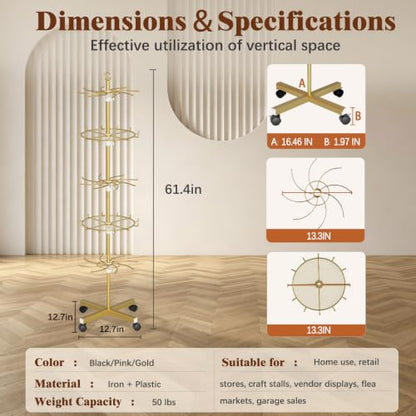 Flenpptly 5-Tier Rotating Display Stand with Round Storage Trays, Gold - color: Gold