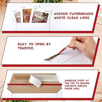 Fainne 200 Pcs 6 x 6'' Rigid Mailers 400 GSM Keep Flat Cardboard Mailers Shipping Cardboard Envelopes Disc DVD CD Envelopes with Self Adhesive Flap and Tear off Strip for Mailing Photo (White)