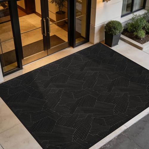 Heavy Duty Front Door Mat Indoor Outdoor, 4′ x 6′ Non Slip Floor Mat - color: Black, size: 4' x 6' (Rectangular)