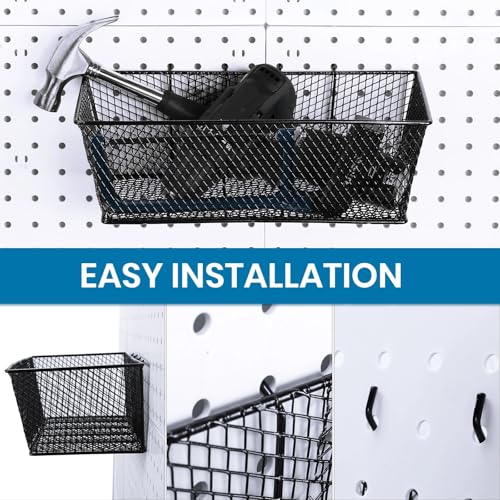 Sieral 4 Pcs Metal Pegboard Baskets Wire Organizer, Small, Medium, Black - color: Black, size: Small, Medium