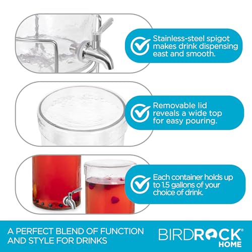 Glass Beverage Dispenser - 1.5 Gallon Drink Dispenser for Parties with Stainless Steel Spigot and Lid - Ideal for Serving Iced Tea, Lemonade, Juice, Sangria, or Cocktails by BIRDROCK HOME