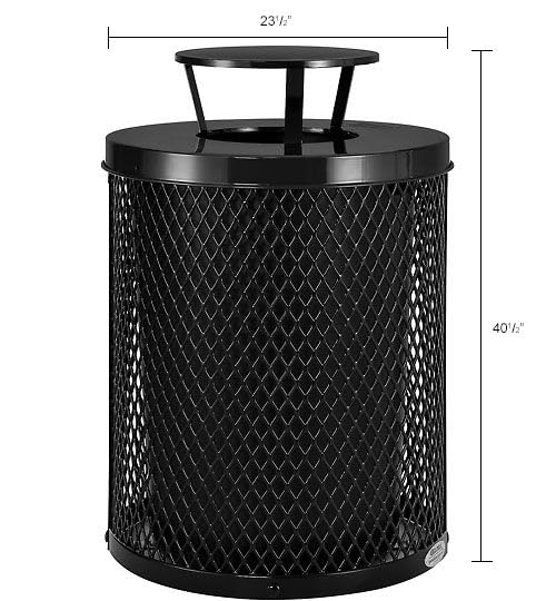 Global Industrial Outdoor Diamond Steel Trash Can with Rain Bonnet Lid and Plastic Liner, 36 Gallon Capacity, Black, Commercial Trash Can, 23-1/2" Diameter, 40-1/2"H - color: Black