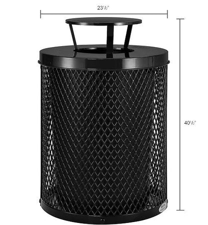 Global Industrial Outdoor Diamond Steel Trash Can with Rain Bonnet Lid and Plastic Liner, 36 Gallon Capacity, Black, Commercial Trash Can, 23-1/2" Diameter, 40-1/2"H - color: Black