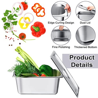 8 Pack Stainless Steam Hotel Pan 6 Deep Steam Table Pan with Lid 0.8 mm Thick Stainless Steel Restaurant Anti Clogging Steamer for Party, Restaurant, Hotel(1/3 Size) - size: 1/3 Size