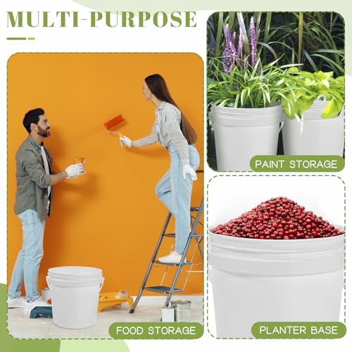 10 Pack 2.1 Quart White Plastic Storage Buckets with Airtight Lids & Built-in Handles, Stackable Containers for Dry Food, Pantry & Household Organization