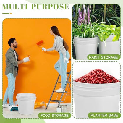 10 Pack 2.1 Quart White Plastic Storage Buckets with Airtight Lids & Built-in Handles, Stackable Containers for Dry Food, Pantry & Household Organization