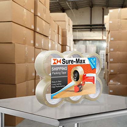 Sure-Max Premium Carton Packing Tape 2.0 mil 165 Feet (55 Yards) - Clear - 6 Rolls