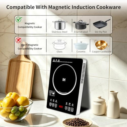 Single Burner Induction Cooktop,Hot Plate with 6 Cooking Modes, portable cooktop with LCD touch control,9 Levels &3H Timer,1800W 110V Portable induction Cooktop - size: single burner induction cooktop