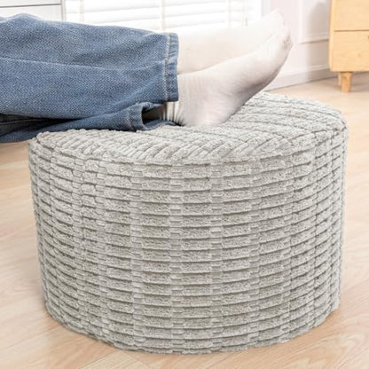 Asuprui Round Ottoman Pouf Foot Stool, Light Gray, 20x14In,Couch Foot Rest - color: Ash Grey, size: 20"D x 20"W x 14"H