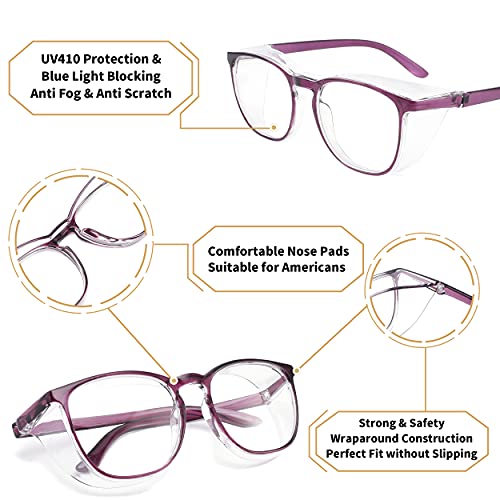 Alsenor Safety Glasses Anti Fog Goggles Protective Eyewear Blue Light Blocking Anti Dust UV Protection Glasses For Men Women (2 Pack (New Purple + Black)) - color: 2 Pack (New Purple + Black)