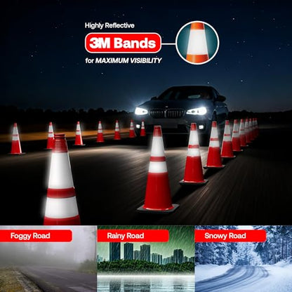 Brimar 28 Inch Traffic Cones, 8 Pack, Orange PVC Safety Cones with Black Base for Construction, Road Parking, MUTCD Approved Traffic Cones with 3M Reflective Bands, Structurally Stable Wearproof - size: 8 Pack