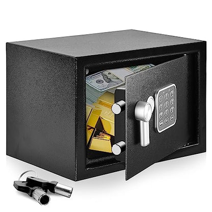SereneLife Electronic Safe Box Heavy Duty 12.2’’ x 7.8’’ Lockbox Digital Keypad Code & 2 Key access Small Money Safe for Home & Office Secure Cash, Jewelry, Valuables Wall & Floor Mountable - color: Black