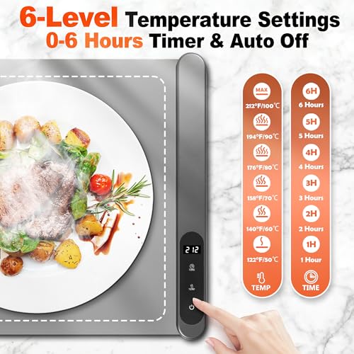 Silicone Food Warming Mat Extra Large 42 x 15 Inch with Heat-Resistant Mat, 500W Graphene, 6 Temp & 6H Timer, Rollable Electric Heating Mat - size: Extra Large Size:42" X 15"