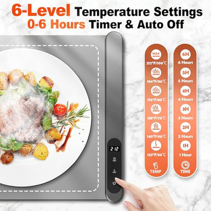 Silicone Food Warming Mat Extra Large 42 x 15 Inch with Heat-Resistant Mat, 500W Graphene, 6 Temp & 6H Timer, Rollable Electric Heating Mat - size: Extra Large Size:42" X 15"