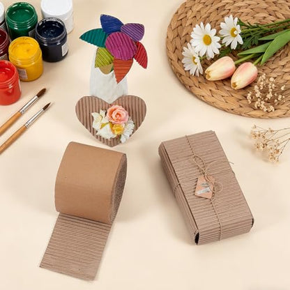 OLYCRAFT Corrugated Cardboard Rolls 4x197 Inch Singleface Corrugated Paper Roll Shipping Protection Roll Large Corrugateds Wrap Paper Sheet Packaging Wrap Cardboard for Moving Protecting Fragile Items - size: 4x197 Inch