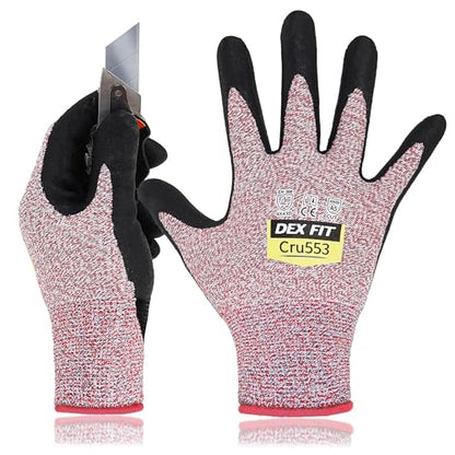 DEX FIT Level 5 Cut Resistant Gloves Cru553, 3D-Comfort Fit, Firm Grip, Thin & Lightweight, Touch-Screen Compatible, Durable, Breathable & Cool, Machine Washable; Red XS (6) 1 Pair - color: Red, size: X-Small