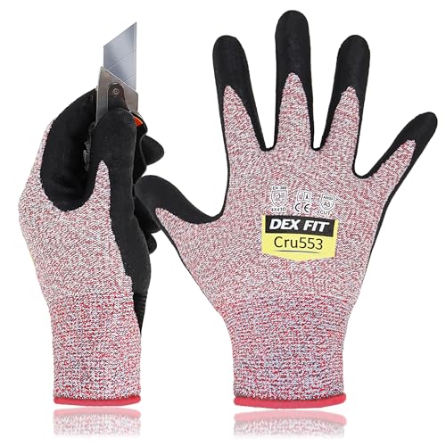 DEX FIT Level 5 Cut Resistant Gloves Cru553, 3D-Comfort Fit, Firm Grip, Thin & Lightweight, Touch-Screen Compatible, Durable, Breathable & Cool, Machine Washable; Red M (8) 1 Pair - color: Red, size: Medium
