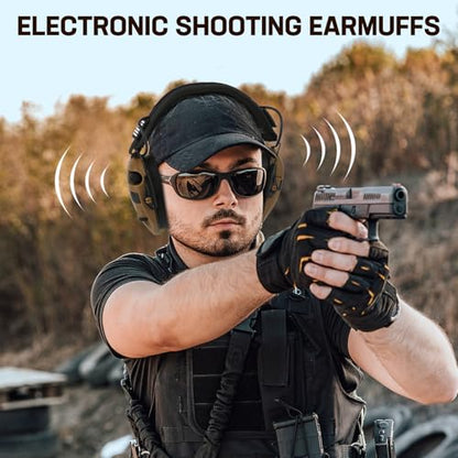 Electronic Ear Protection for Shooting with 5X Sound Amplification, Active Ear Protection for Gun Range, Gun Range Hearing Protection Muffs, NRR 26dB Noise Reduction Headphones for Hunting/Shooting - color: Coffee Brown