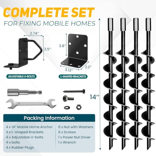 [UPGRADED] 14” Full Spiral Blade Mobile Home Anchor - 4pcs Ground Anchor - size: 14"