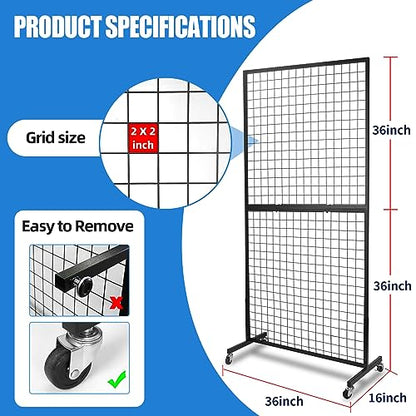 NectaCol Grid Wall Panels, 2 Packs 3'x 6' Grid wall Panels Stand with T-Base, Black Wire Gridwall Display Rack, Craft Show Display Rack, Art Gridwall Display Stand - size: 2 Packs 3'x 6'