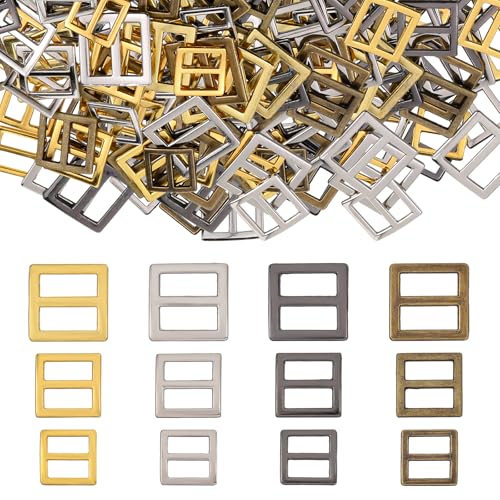 120 Pcs Sewing Mini Slider Tri-Glide Buckles, 8 mm 10 mm 12 mm Metal Slide Buckle Webbing Strap Adjustable Buckle Fasteners Belt Adjuster DIY Accessories for Purse Bag Backpack, 4 Colors