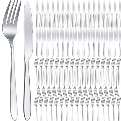 Nuenen 100 Pcs Stainless Steel Forks and Knives, Silver 8.4" 7.1" - color: Silver, size: 8.4 Inches, 7.1 Inches
