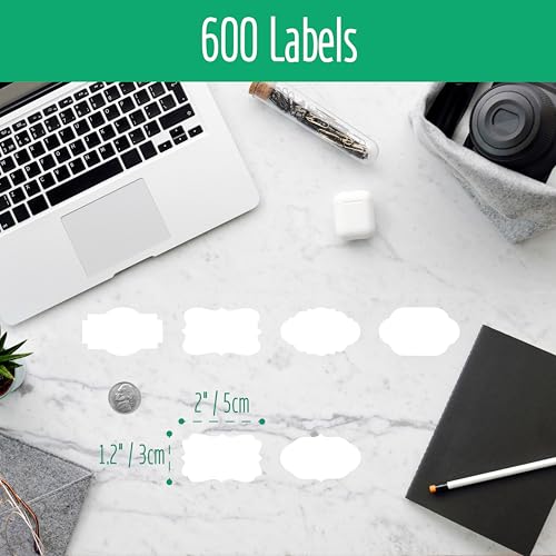 600 PCS Kraft Paper Stickers, 6 Fancy Shapes Labels Self Adhesive Blank Stickers for Crafts, Homemade Food Jars, Gift Tags, Name Labels, Envelope Labels, Home Office Business Uses (White, 1.2” x 2”) - color: White, size: 1.2” x 2”