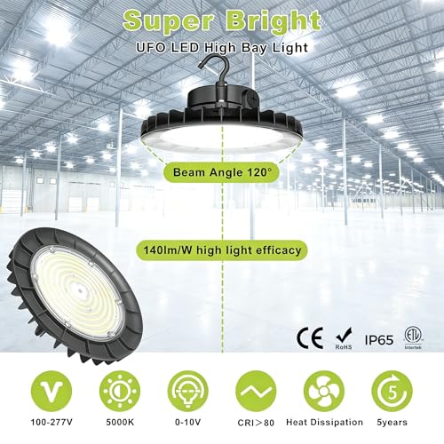 150W UFO LED High Bay Light 8-Pack Dimmable,3Watt Selectable & 5000K