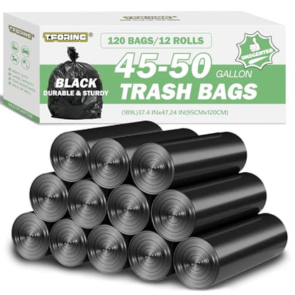 45-50 Gallon Trash Bags Unscented, 38'' x 47'', Black, 120 Count - color: 45-50 Gallon | 120 Count, size: 120 Count(pack of 1)