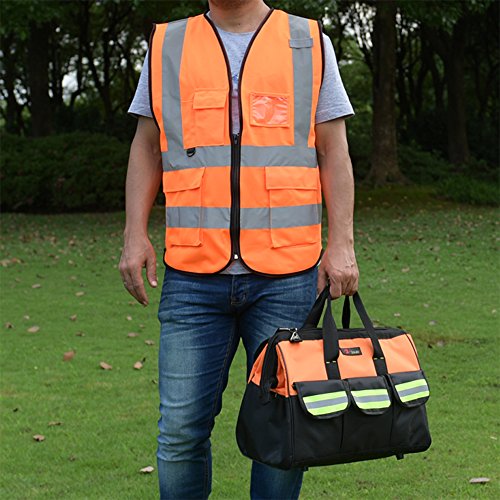 zojo High Visibility Reflective Safety Vest with Multi Pockets 10 Pack Bulk - color: Neon Orange, size: XX-Large