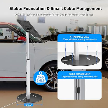 AboveTEK Anti Theft iPad Floor Stand, Robust Security Kiosk POS Tablet Stand, Height Adjustable Secure Holder Enclosure w/Lock and Key Mechanism for iPads/iPad Air/iPads Pro, Ideal for Retail Business - size: 9.7"/10.2"/10.5" iPad
