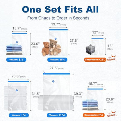 HOUSE DAY 22 Pack Vacuum Seal Bags For Clothing Travel, 80% Space Saving Travel Vacuum Bags with Electric Pump, Vacuum Storage Bags For Clothes, Comforters, Blankets, Moving, Storage & Organization - size: 22 Combo-E PUMP