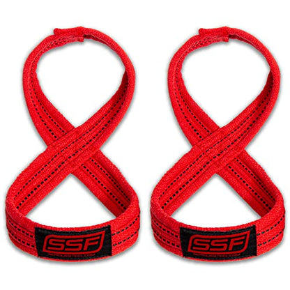 SERIOUS STEEL FITNESS Red Figure 8 Lifting Straps | Deadlift & Strongman Axle Straps - 3 Sizes - color: Red, size: (60 CM - Less than 7.25" Wrist)