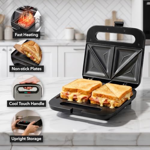 OVENTE Electric Sandwich Maker, 750W Non-Stick Plates, Black GPS401B - color: GPS401B