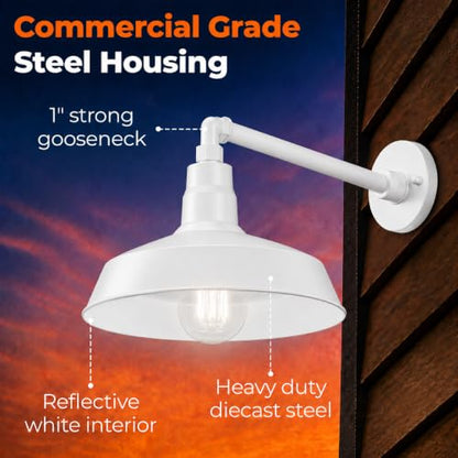 14in. White Outdoor Gooseneck Barn Light, 5000K Cool White, 2 Pack - color: White (2-Pack), size: 13 in. Straight Arm