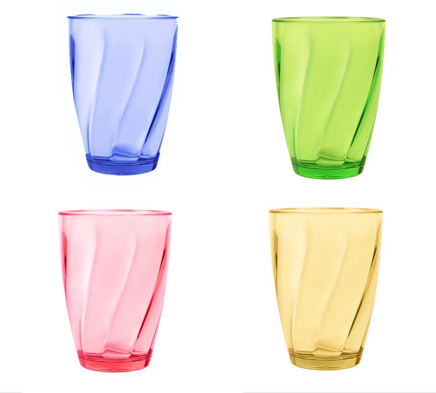 Topsky 12-ounce Plastic Water Tumblers | Set of 4 Colorful Unbreakable Drinking Glasses Clear Acrylic Reusable Juice Wine Cups for Home Picnic Party, Dishwasher Safe,Stackable - color: Mixed Color 12oz
