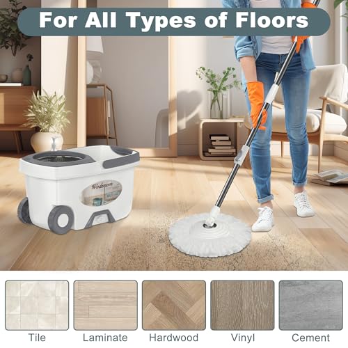 Traditional Large Spin Mop and Bucket, 2 Gal Capacity, White - size: Large - 6 Refills - White