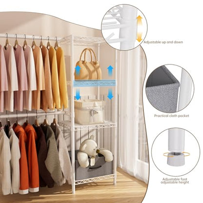 Golpart Heavy Duty Clothing Rack with Adjustable Shelves Clothes Wardrobe - color: White, size: 15"DX(70-87)"WX74.5"H