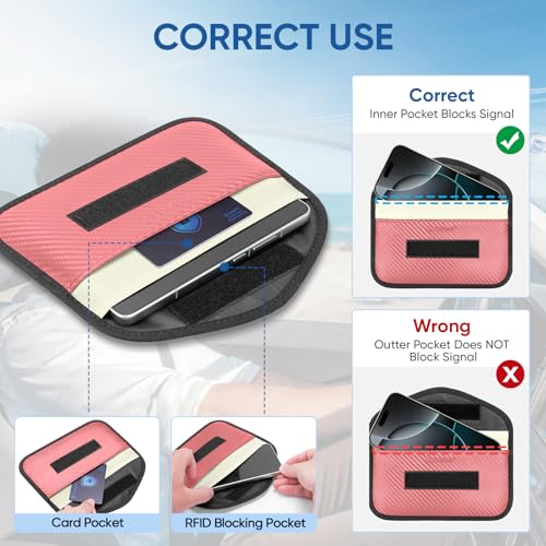 TICONN 2PK Faraday Bag for Car Key Fob, Anti-Theft NFC RFID Blocking Pouch - color: Pink, size: Large