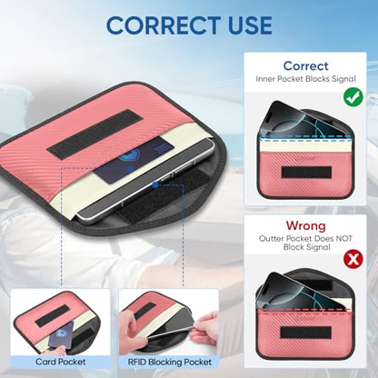 TICONN 2PK Faraday Bag for Car Key Fob, Anti-Theft NFC RFID Blocking Pouch - color: Pink, size: Large