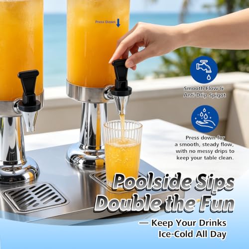1.6 Gallon Drink Dispenser with Stainless Steel Stand & Ice Core - color: Silver