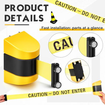 Barydat 1 Pieces 16.4 ft Retractable Barrier, Caution Do Not Enter, Yellow - color: Yellow, size: Caution Do Not Enter