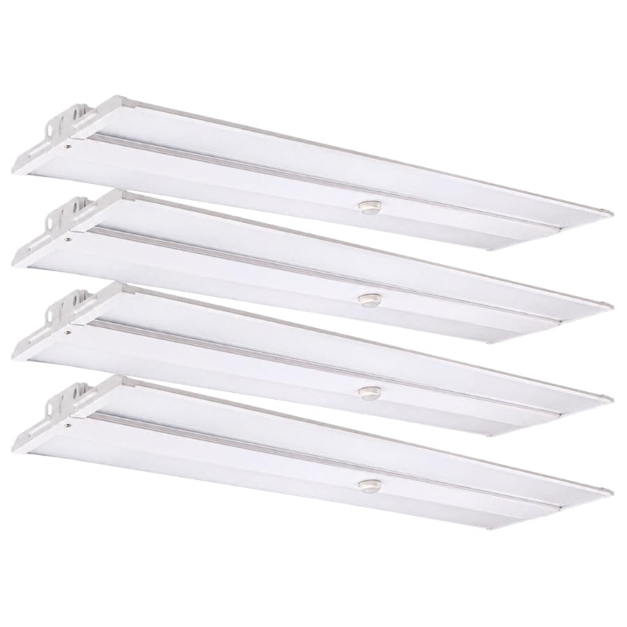 320W Linear LED High Bay Light with PIR Motion Sensor – 41300 Lumens, 5000K Daylight, 1000W Metal Halide Equivalent, UL Damp Rated, 120–277V, Suspended Mount, Warehouse & Industrial Lighting (4 Pack) - color: 4 Pack, size: 320W