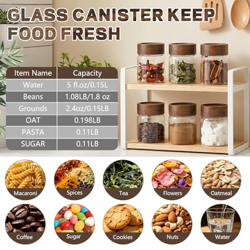 5oz Glass Spice Mason Jars with Screw Wood Lid 6 pcs Airtight Small Glass Jars Seasoning Herb Containers Food Storage Canister for Sugar Coffee Bean Ground Candy Salt Overnight Oat (5oz/150ml*6) - color: 5oz/150ml*6