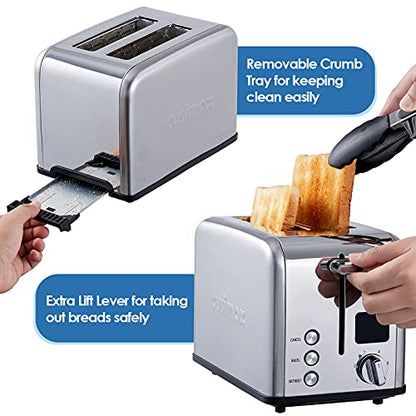 CUSIMAX 2 Slice Stainless Steel Toaster with Digital LED Display, Silver - color: Silver Stainless Steel, size: 2 Slice