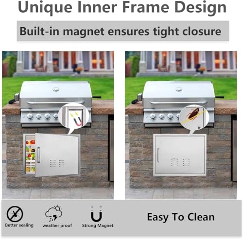Outdoor Kitchen Doors, 27x20 Inch 304 Stainless Steel BBQ Access Door with Vent, Double Steel Doors for Outdoor Grill Island - size: 27W x 20H- Right