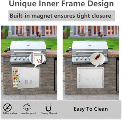 Outdoor Kitchen Doors, 27x20 Inch 304 Stainless Steel BBQ Access Door with Vent, Double Steel Doors for Outdoor Grill Island - size: 27W x 20H- Right