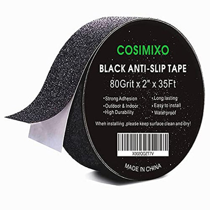 COSIMIXO 2" x 35Ft Heavy Duty Anti Slip Tape,Best 80grit Friction,Grip,Abrasive for Stairs Outdoor/Indoor Waterproof Grip Tape Safety Non Skid Tread Staircases Anti-Slip Traction Tape Black - size: 2" x 35Ft