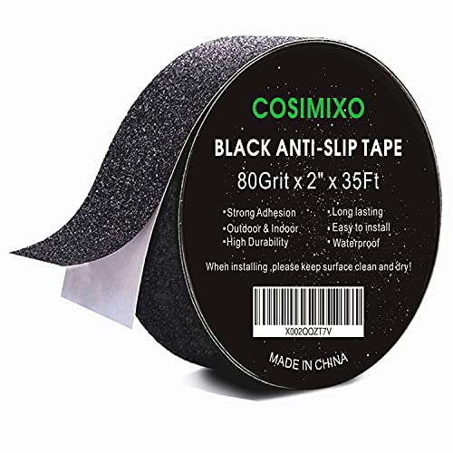 COSIMIXO 2" x 35Ft Heavy Duty Anti Slip Tape,Best 80grit Friction,Grip,Abrasive for Stairs Outdoor/Indoor Waterproof Grip Tape Safety Non Skid Tread Staircases Anti-Slip Traction Tape Black - size: 2" x 35Ft